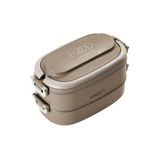 Vagonlife Bento 1140ml Lunchbox 2 Katlı 4 Bölmeli Mini Kaseli Çelik Sefer Tası Yemek Kutusu (Kahverengi)