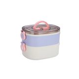 Vagonlife Bento 1200ml Çift Renkli Lunchbox 2 Katlı Çelik Sefer Tası Yemek Kutusu (Mor)