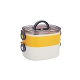 Vagonlife Bento 1200ml Çift Renkli Lunchbox 2 Katlı Çelik Sefer Tası Yemek Kutusu (Sarı)