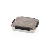 Vagonlife Bento 1200ml Lunchbox Tek Katlı 4 Bölmeli ve Kaseli Çelik Sefer Tası Yemek Kutusu (Siyah)