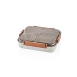 Vagonlife Bento 1200ml Lunchbox Tek Katlı 4 Bölmeli ve Kaseli Çelik Sefer Tası Yemek Kutusu (Turuncu)