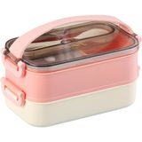Vagonlife Bento 1200ML Lunchbox Yeni Koleksiyon 2 Katlı Çelik Sefer Tası Yemek Kutusu - Açık Pembe