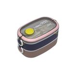 Vagonlife Bento 1300ml Lunchbox 2 Katlı 3 Bölmeli Paslanmaz Çelik Sefer Tası Yemek Kutusu (Pembe-Mor)