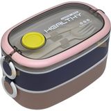 Vagonlife Bento 1300ML Lunchbox Yeni Koleksiyon 2 Katlı 3 Bölmeli Paslanmaz Çelik Sefer Tası Yemek Kutusu - Pembe
