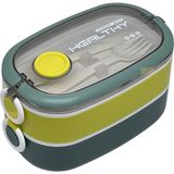Vagonlife Bento 1300ML Lunchbox Yeni Koleksiyon 2 Katlı 3 Bölmeli Paslanmaz Çelik Sefer Tası Yemek Kutusu - Yeşil