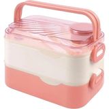 Vagonlife Bento 1350ML Lunchbox 2 Katlı 3 Bölmeli Sosluklu Sefer Tası Yemek Kutusu Çatal Kaşık Hediyeli (Pembe - Standart