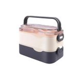 Vagonlife Bento 1350ml Lunchbox 2 Katlı 3 Bölmeli ve Sosluklu Çelik Sefer Tası Yemek Kutusu Çatal Kaşık Hediyeli (Lacivert)