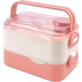 Vagonlife Bento 1350ML Lunchbox Yeni Koleksiyon 2 Katlı 3 Bölmeli ve Sosluklu Çelik Sefer Tası Yemek Kutusu - Pembe