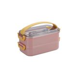 Vagonlife Bento 1400ml Lunchbox 2 Katlı Çelik Sefer Tası Yemek Kutusu (Pembe)