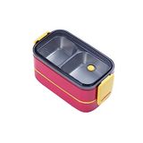 Vagonlife Bento 1400ml Lunchbox İki Katlı 2 Bölmeli Çelik Sefer Tası Yemek Kutusu (Kırmızı-Sarı)