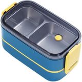 Vagonlife Bento 1400ml Lunchbox İki Katlı 2 Bölmeli Çelik Sefer Tası Yemek Kutusu (Lacivert-Sar