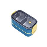 Vagonlife Bento 1400ml Lunchbox İki Katlı 2 Bölmeli Çelik Sefer Tası Yemek Kutusu (Lacivert-Sarı)