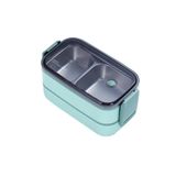 Vagonlife Bento 1400ml Lunchbox İki Katlı 2 Bölmeli Çelik Sefer Tası Yemek Kutusu (Yeşil)