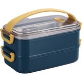 Vagonlife Bento 1400ML Lunchbox Yeni Koleksiyon 2 Katlı Çelik Sefer Tası Yemek Kutusu - 410-Lacivert