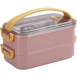 Vagonlife Bento 1400ML Lunchbox Yeni Koleksiyon 2 Katlı Çelik Sefer Tası Yemek Kutusu - Pudra Pembe