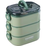 Vagonlife Bento 1450 ml Lunchbox Yeni Koleksiyon Üç Katlı 5 Bölmeli Çelik Sefer Tası Yemek Kutusu - Yeşil