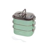 Vagonlife Bento 1450ml Lunchbox Üç Katlı 5 Bölmeli ve Mini Sosluklu Çelik Sefer Tası Yemek Kutusu (Yeşil)