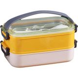 Vagonlife Bento 1600 ml Lunchbox Yeni Koleksiyon 2 Katlı Çelik Sefer Tası Yemek Kutusu - Sarı