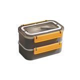 Vagonlife Bento 1600ml Lunchbox 2 Katlı 4 Bölmeli Çelik Sefer Tası Yemek Kutusu (Gri)