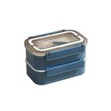 Vagonlife Bento 1600ml Lunchbox 2 Katlı 4 Bölmeli Çelik Sefer Tası Yemek Kutusu (Lacivert)