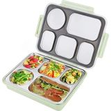 Vagonlife Bento 1600ML Lunchbox Yeni Koleksiyon Tek Katlı 5 Bölmeli Çelik Sefer Tası Yemek Kutusu - Yeşil
