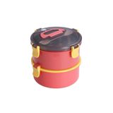 Vagonlife Bento 1600ml Yuvarlak Lunchbox Çift Katlı Çelik Sefer Tası Yemek Kutusu (Açık Kırmızı)