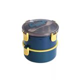 Vagonlife Bento 1600ml Yuvarlak Lunchbox Çift Katlı Çelik Sefer Tası Yemek Kutusu (Lacivert)