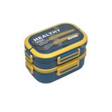 Vagonlife Bento 1650ml Lunchbox 2 Katlı 3 Bölmeli Paslanmaz Çelik Sefer Tası Yemek Kutusu (Lacivert)