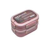 Vagonlife Bento 1650ml Lunchbox 2 Katlı 3 Bölmeli Paslanmaz Çelik Sefer Tası Yemek Kutusu (Pembe)