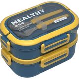 Vagonlife Bento 1650ML Lunchbox Yeni Koleksiyon 2 Katlı 3 Bölmeli Paslanmaz Çelik Sefer Tası Yemek Kutusu - Lacivert