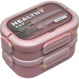 Vagonlife Bento 1650ML Lunchbox Yeni Koleksiyon 2 Katlı 3 Bölmeli Paslanmaz Çelik Sefer Tası Yemek Kutusu - Pembe