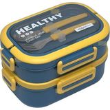 Vagonlife Bento 1650ml Paslanmaz Çelik 2 Katlı 3 Bölmeli Çatal ve Kaşıklı Yemek Kutusu Lacivert
