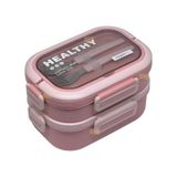 Vagonlife Bento 1650ml Paslanmaz Çelik 2 Katlı 3 Bölmeli Çatal Ve Kaşıklı Yemek Kutusu Pembe Beyaz