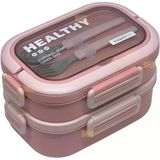 Vagonlife Bento 1650Ml Paslanmaz Çelik 2 Katlı 3 Bölmeli Çatal Ve Kaşıklı Yemek Kutusu Pembe