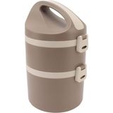 Vagonlife Bento 1800ML Lunchbox 2 Katlı 4-6 Saat Sıcak/soğuk Termos Özellikli Çelik Sefer Tası Yemek Kutusu - Kahverengi