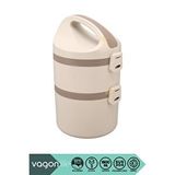 Vagonlife Bento 1800ml Lunchbox Yeni Koleksiyon 2 Katlı 4-6saat Termos Özellikli Çelik Sefer Tası Yemek Kutusu Bej
