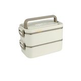 Vagonlife Bento 2000ml Lunchbox 2 Katlı 3 Bölmeli Mini Kaseli Çelik Sefer Tası Yemek Kutusu (Beyaz)