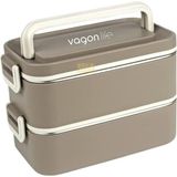 Vagonlife Bento 2000ML Lunchbox 2 Katlı 3 Bölmeli Mini Kaseli Çelik Sefer Tası Yemek Kutusu (Kah