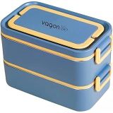 Vagonlife Bento 2000ml Lunchbox 2 Katlı 3 Bölmeli Mini Kaseli Çelik Sefer Tası Yemek Kutusu (Lacivert-Sarı)