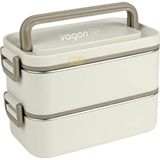 Vagonlife Bento 2000ML Lunchbox Yeni Koleksiyon 2 Katlı 3 Bölmeli Mini Kaseli Çelik Sefer Tası Yemek Kutusu - Beyaz