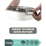Vagonlife Bento 550ML Lunchbox Tek Katlı Bölmesiz Çelik Sefer Tası Yemek Kutusu (Pembe) - Çok Renkli
