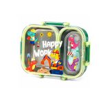 Vagonlife Bento 600ml Lunchbox Sevimli Desenli Tek Katlı 2 Bölmeli Sızdırmaz Paslanmaz Çelik Sefer Tası Çocuk Okul Yemek Kutusu Plastik Kaşık Hediyeli BPA Yok Özel Kutulu - Yeşil