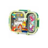 Vagonlife Bento 600ml Lunchbox Sevimli Desenli Tek Katlı 2 Bölmeli Sızdırmaz Paslanmaz Çelik Sefer Tası Çocuk Okul Yemek Kutusu Plastik Kaşık Hediyeli BPA Yok Özel Kutulu - Yeşil