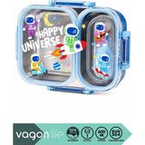 Vagonlife Bento 600ML Lunchbox Yeni Koleksiyon Sevimli Desenli Tek Katlı 2 Bölmeli Sızdırmaz Paslanmaz Çelik Sefer Tası Çocuk Okul Yemek Kutusu Plastik Kaşık Hediyeli Bpa Yok Özel Kutulu - Mavi