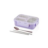 Vagonlife Bento 620ml Lunchbox Tek Katlı 3 Bölmeli Çelik Sefer Tası Yemek Kutusu (Mor)