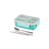 Vagonlife Bento 620ml Lunchbox Tek Katlı 3 Bölmeli Çelik Sefer Tası Yemek Kutusu (Turkuaz)