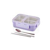Vagonlife Bento 700ml Lunchbox Tek Katlı 2 Bölmeli Çelik Sefer Tası Yemek Kutusu (Mor)