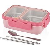 Vagonlife Bento 700ML Lunchbox Tek Katlı 2 Bölmeli Çelik Sefer Tası Yemek Kutusu (Pembe) - Ahşap - Bej