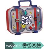 Vagonlife Bento 700ML Lunchbox Yeni Koleksiyon Desenli Tek Katlı 2 Bölmeli Kulplu Sızdırmaz Paslanmaz Çelik Sefer Tası Çocuk Okul Yemek Kutusu Metal Kaşık ve Chopstick Hediyeli Bpa Yok - Kırmızı