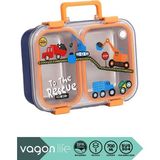Vagonlife Bento 700ML Lunchbox Yeni Koleksiyon Desenli Tek Katlı 2 Bölmeli Kulplu Sızdırmaz Paslanmaz Çelik Sefer Tası Çocuk Okul Yemek Kutusu Metal Kaşık ve Chopstick Hediyeli Bpa Yok - Lacivert